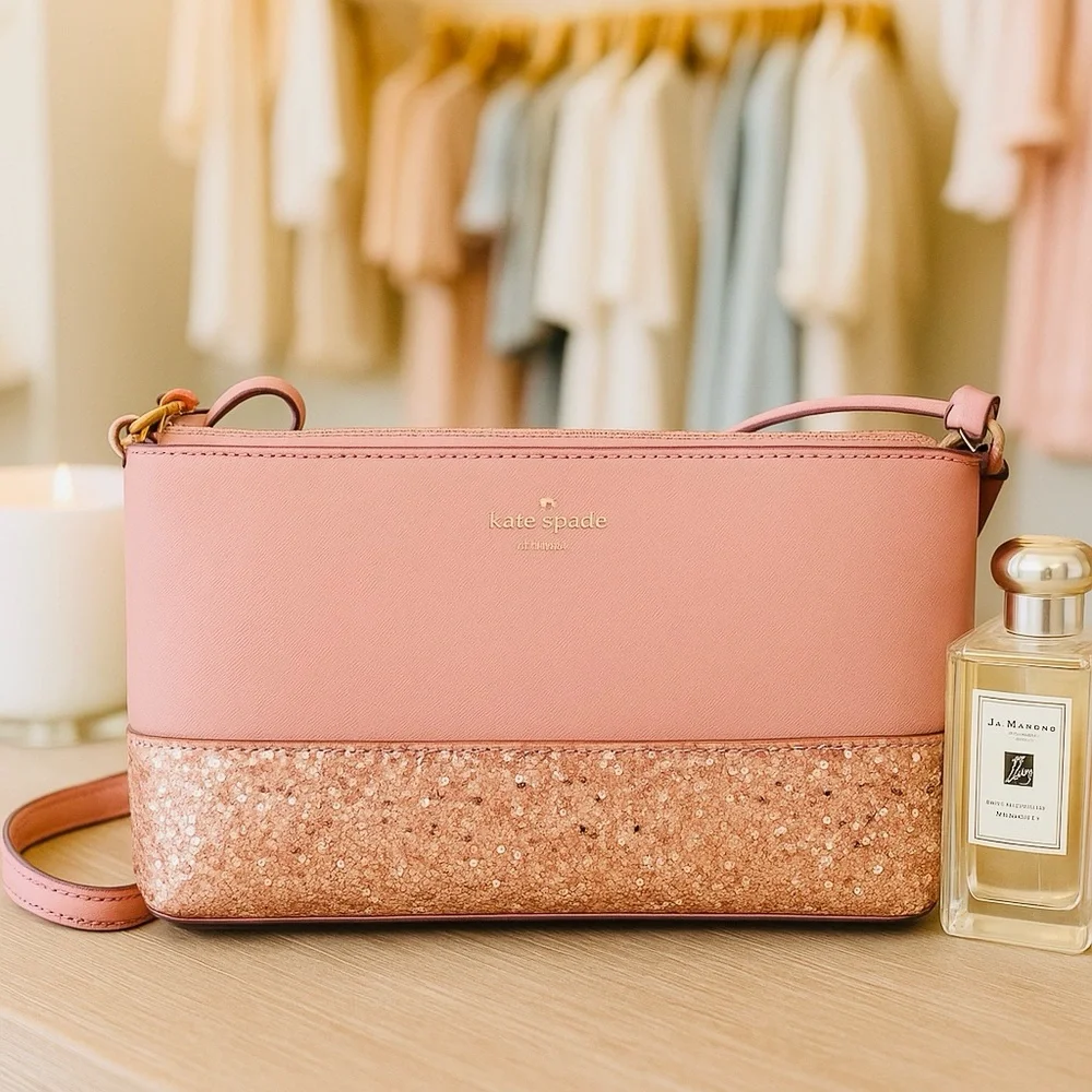 Kate Spade Pink Glitter Crossbody Bag Sequin Mini Purse – Spring Summer - Picture 3 of 11